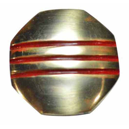 ##Antique Hardware## 1 Inch Triple Red Striped Octagon Solid Brass Cabinet and Furniture Knob
