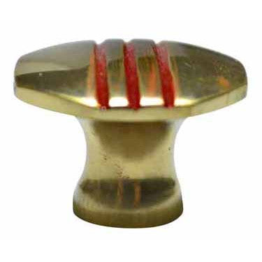 ##Antique Hardware## 1 Inch Triple Red Striped Octagon Solid Brass Cabinet and Furniture Knob