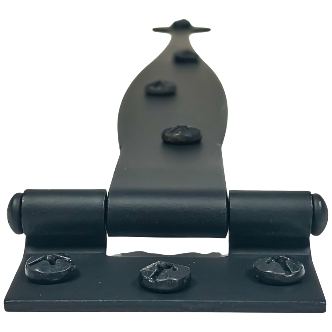 9 Inch Cast Iron Strap Hinge: Pair of Black Matte Iron Strap Hinges (Offset)