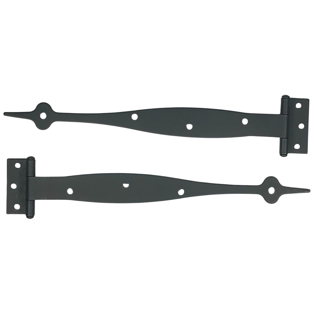 9 Inch Cast Iron Strap Hinge: Pair of Black Matte Iron Strap Hinges (Offset)