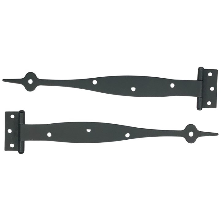 9 Inch Cast Iron Strap Hinge: Pair of Black Matte Iron Strap Hinges (Offset)