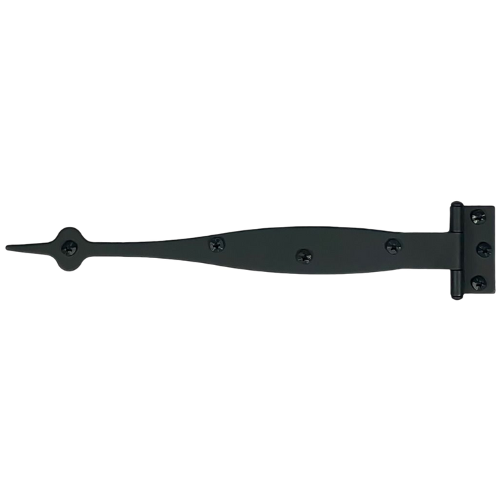 9 Inch Cast Iron Strap Hinge: Pair of Black Matte Iron Strap Hinges (Offset)