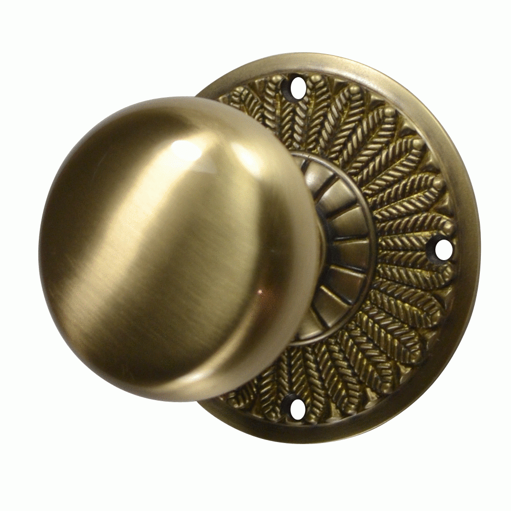 ##Antique Hardware## Feather Rosette Door Set with Round Brass Door Knobs (Several Finishes Available)