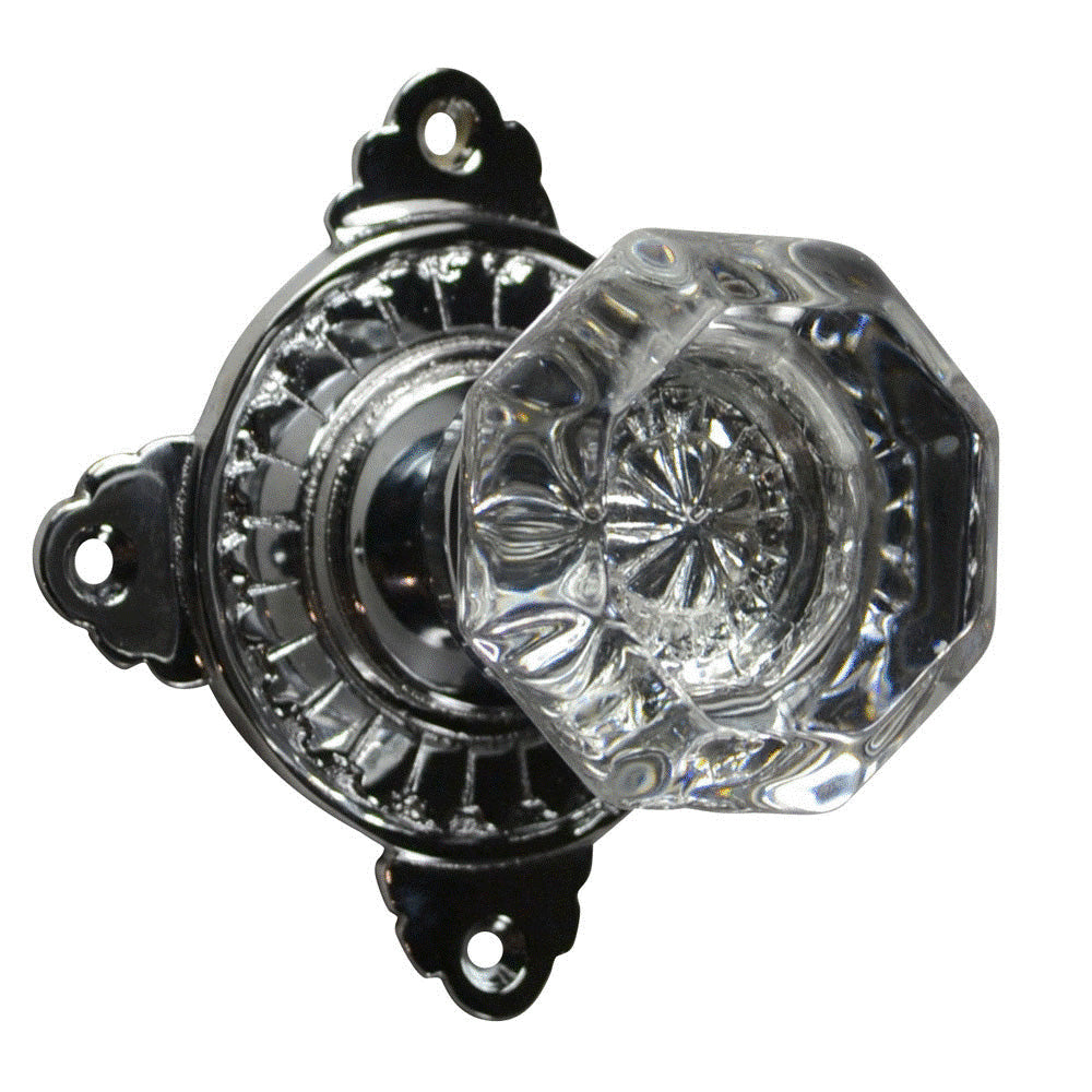 Antique Hardware Art Deco Rosette Door Set with Octagon Crystal Door Knobs (Several Finishes Available) Glass Door Knob Vintage