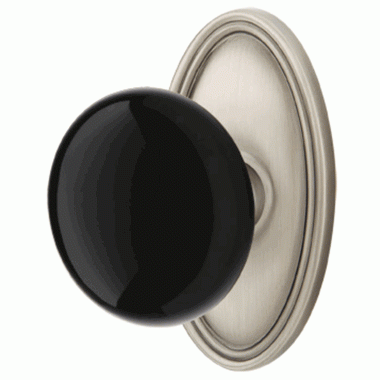 ##Antique Hardware## Black Porcelain Ebony Door Knob Set With Oval Rosette (Several Finish Options)