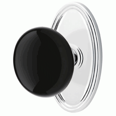 ##Antique Hardware## Black Porcelain Ebony Door Knob Set With Oval Rosette (Several Finish Options)