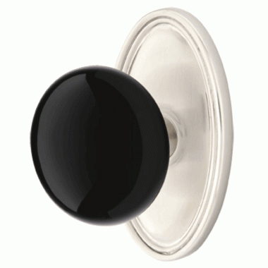 ##Antique Hardware## Black Porcelain Ebony Door Knob Set With Oval Rosette (Several Finish Options)