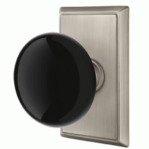 ##Antique Hardware## Black Porcelain Ebony Door Knob Set With Rectangular Rosette (Several Finish Options)
