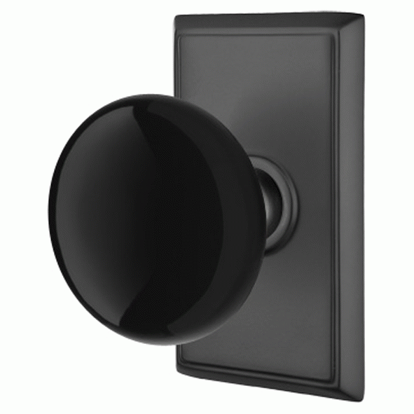 ##Antique Hardware## Black Porcelain Ebony Door Knob Set With Rectangular Rosette (Several Finish Options)