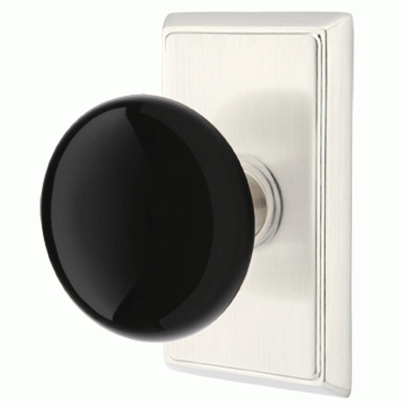 ##Antique Hardware## Black Porcelain Ebony Door Knob Set With Rectangular Rosette (Several Finish Options)