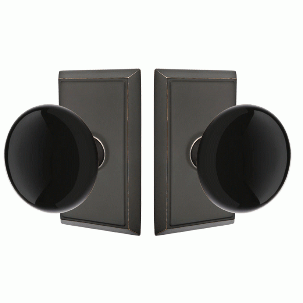 ##Antique Hardware## Black Porcelain Ebony Door Knob Set With Rectangular Rosette (Several Finish Options)