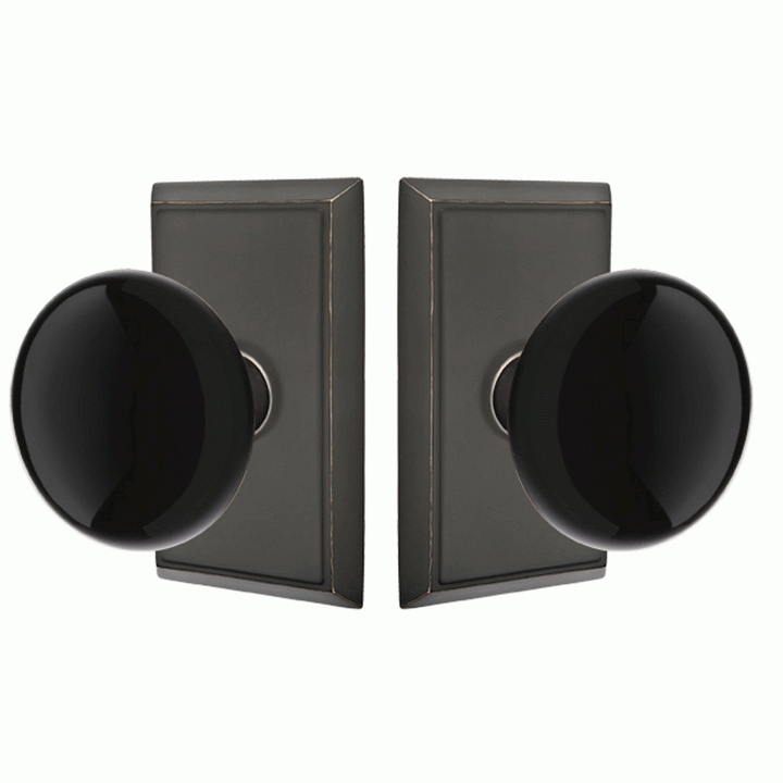 ##Antique Hardware## Black Porcelain Ebony Door Knob Set With Rectangular Rosette (Several Finish Options)
