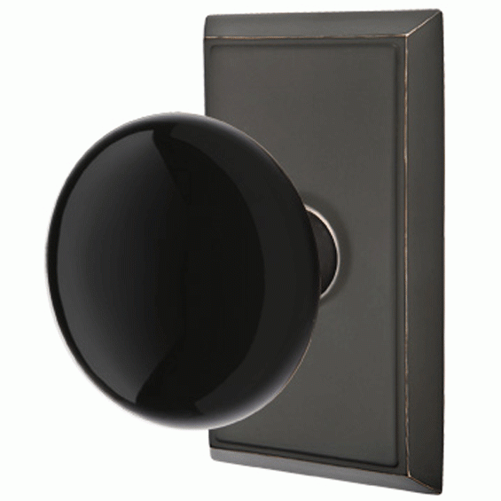 ##Antique Hardware## Black Porcelain Ebony Door Knob Set With Rectangular Rosette (Several Finish Options)