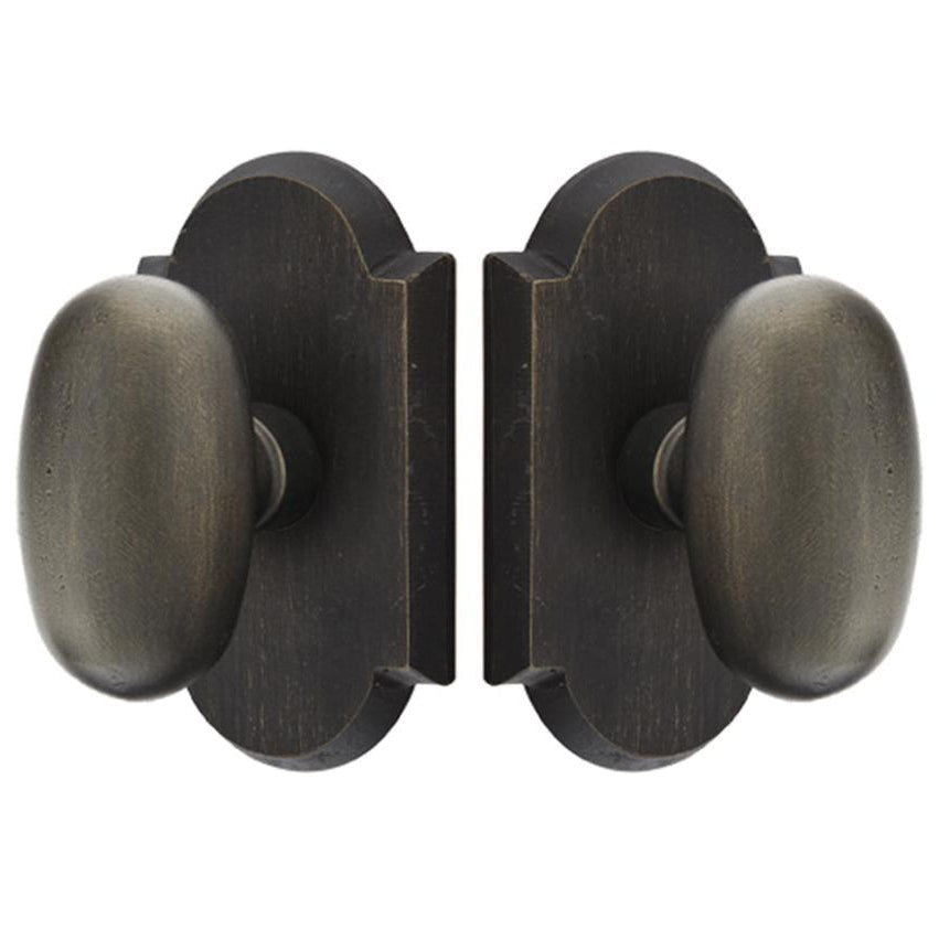 ##Antique Hardware## Solid Brass Sandcast Egg Door Knob Set With Arched Rosette (Several Finish Options)