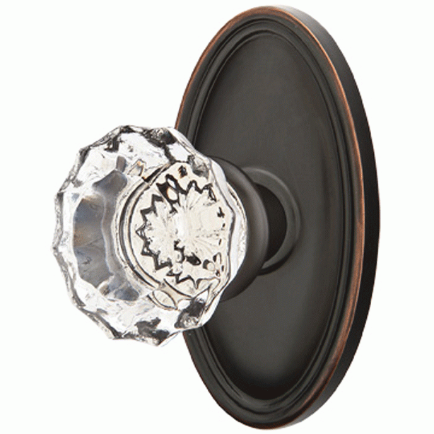 ##Antique Hardware## Crystal Astoria Door Knob Set With Oval Rosette (Several Finish Options)