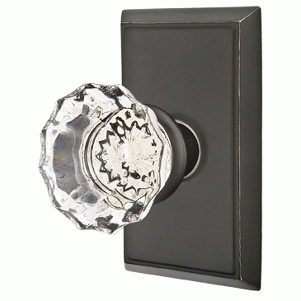 ##Antique Hardware## Emtek Crystal Astoria Door Knob Set With Rectangular Rosette (Several Finish Options)