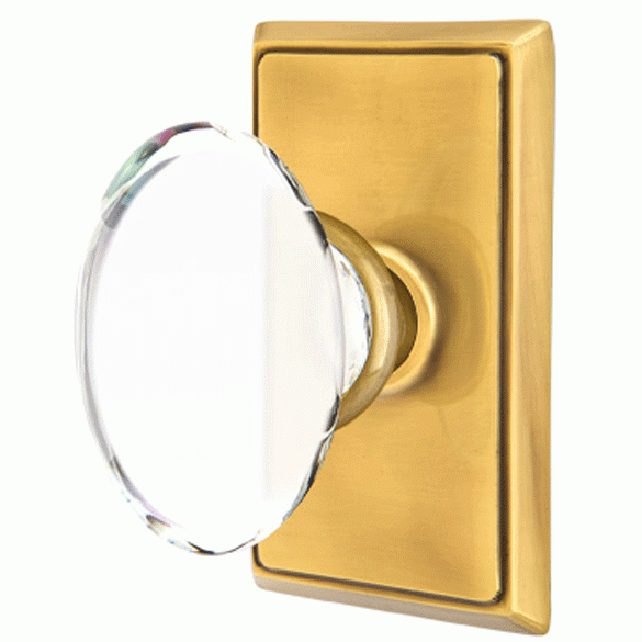 ##Antique Hardware## Crystal Hampton Door Knob Set With Rectangular Rosette (Several Finish Options)
