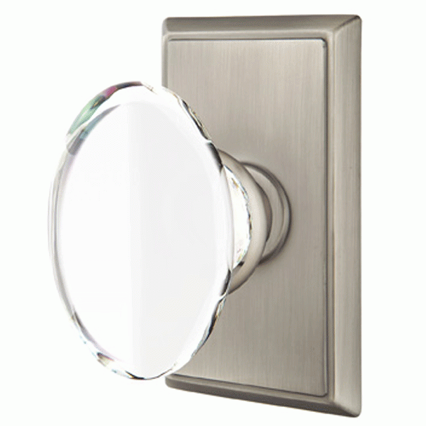 ##Antique Hardware## Crystal Hampton Door Knob Set With Rectangular Rosette (Several Finish Options)