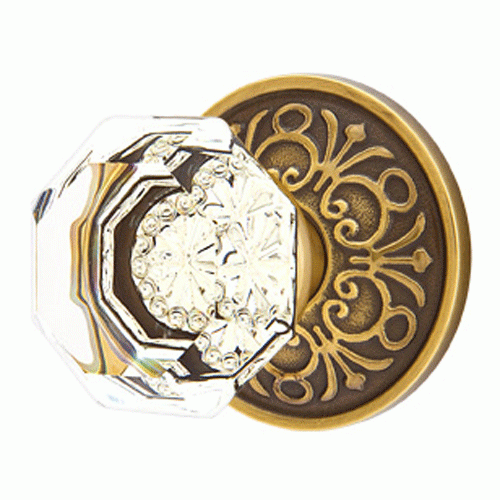 ##Antique Hardware## Emtek Crystal Old Town Clear Door Knob Set With Lancaster Rosette (Several Finish Options)