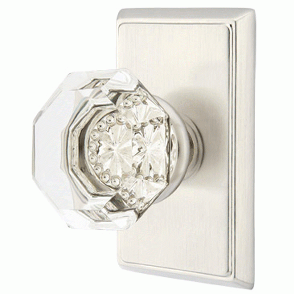 ##Antique Hardware## Emtek Crystal Old Town Clear Door Knob Set With Rectangular Rosette (Several Finish Options)