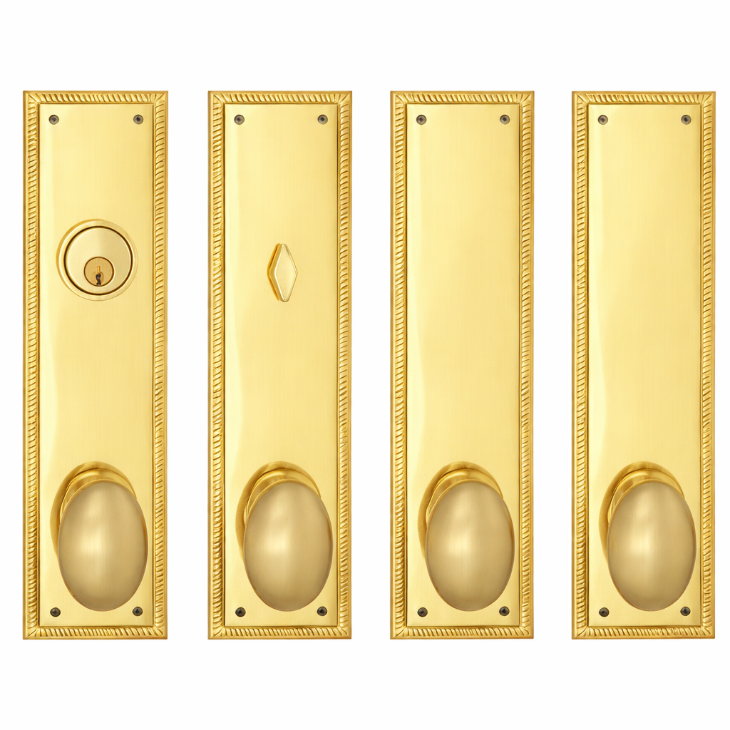 ##Antique Hardware## Georgian Roped Rectangular Double Door Deadbolt Entryway Set (Several Knob & Finish Options Available)