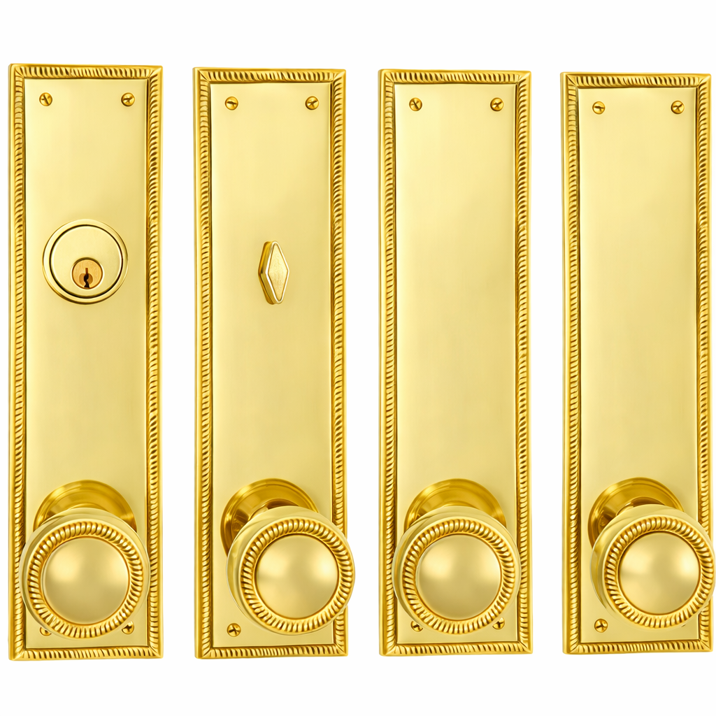 ##Antique Hardware## Georgian Roped Rectangular Double Door Deadbolt Entryway Set (Several Knob & Finish Options Available)