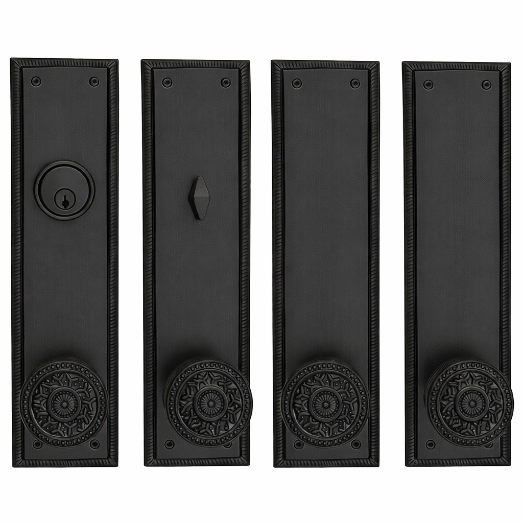 ##Antique Hardware## Georgian Roped Rectangular Double Door Deadbolt Entryway Set (Several Knob & Finish Options Available)