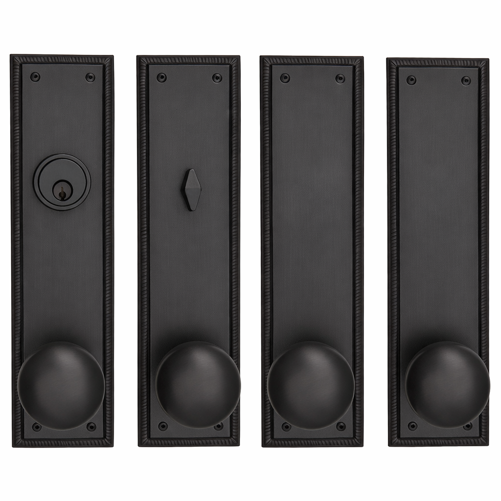 ##Antique Hardware## Georgian Roped Rectangular Double Door Deadbolt Entryway Set (Several Knob & Finish Options Available)