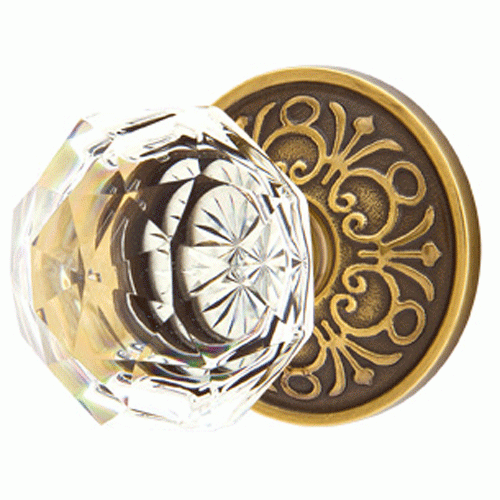 ##Antique Hardware## Emtek Diamond Crystal Door Knob Set With Lancaster Rosette (Several Finish Options)