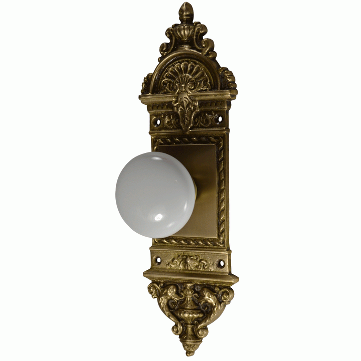 ##Antique Hardware## L'Enfant Small Backplate Door Set with White Porcelain Door Knobs (Several Finishes Available)