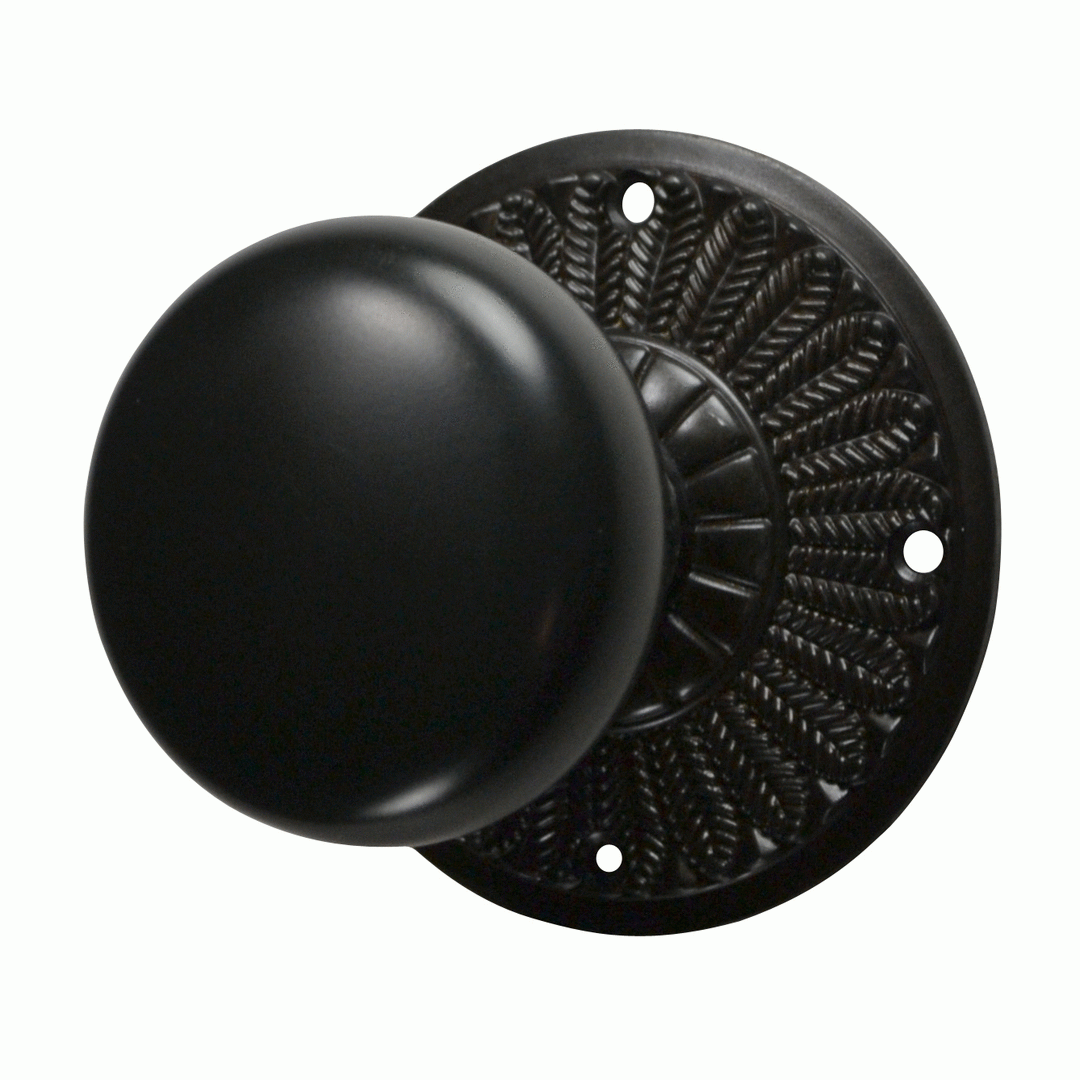 ##Antique Hardware## Feather Rosette Door Set with Round Brass Door Knobs (Several Finishes Available)