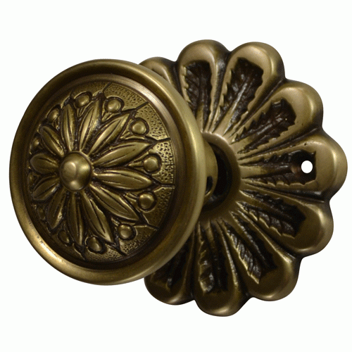##Antique Hardware## Maltesia Flower Rosette Door Set with Floral Imprint Door Knobs (Several Finishes Available)