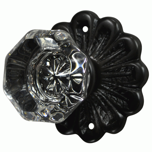 ##Antique Hardware## Maltesia Flower Rosette Door Set with Crystal Octagon Door Knobs (Several Finishes Available)