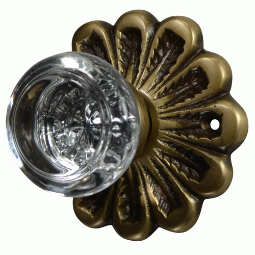 ##Antique Hardware## Maltesia Flower Rosette Door Set with Clear Crystal Door Knobs (Several Finishes Available)