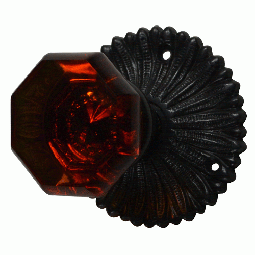 ##Antique Hardware## French Provincial Rosette Door Set with Amber Glass Octagon Door Knobs (Several Finishes Available)