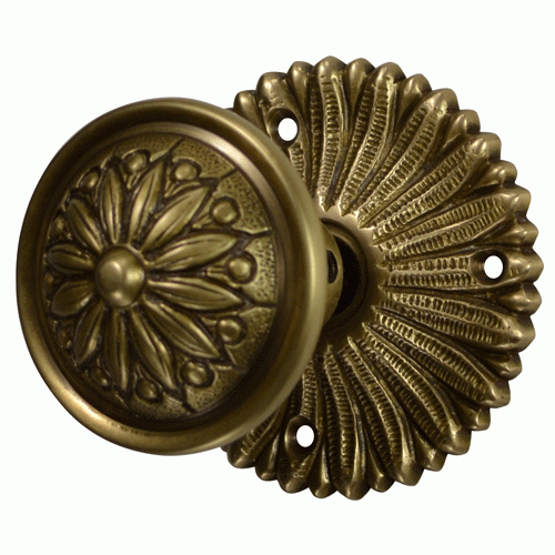 ##Antique Hardware## French Provincial Rosette Door Set with Floral Imprint Door Knobs (Several Finishes Available)