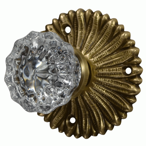 ##Antique Hardware## French Provincial Rosette Door Set with Crystal Fluted Door Knobs (Several Finishes Available)