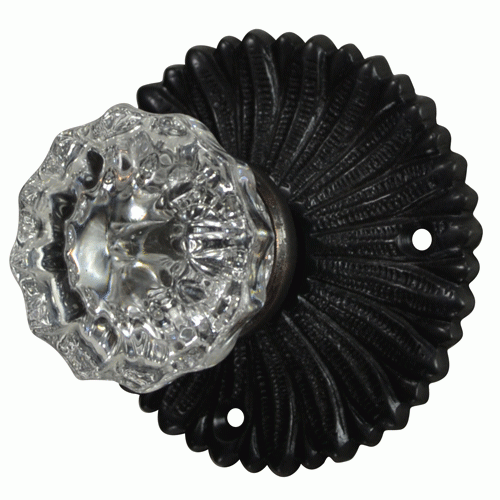 ##Antique Hardware## French Provincial Rosette Door Set with Crystal Fluted Door Knobs (Several Finishes Available)