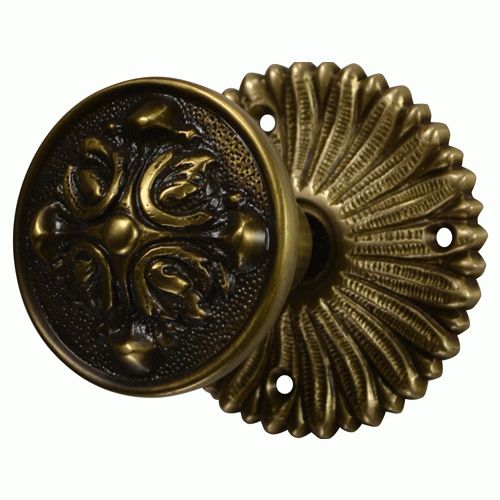 ##Antique Hardware## French Provincial Rosette Door Set with Romanesque Door Knobs (Several Finishes Available)