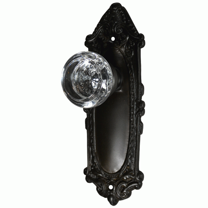 ##Antique Hardware## Ornate Victorian Long Backplate Door Set with Crystal Round Door Knobs (Several Finishes Available)