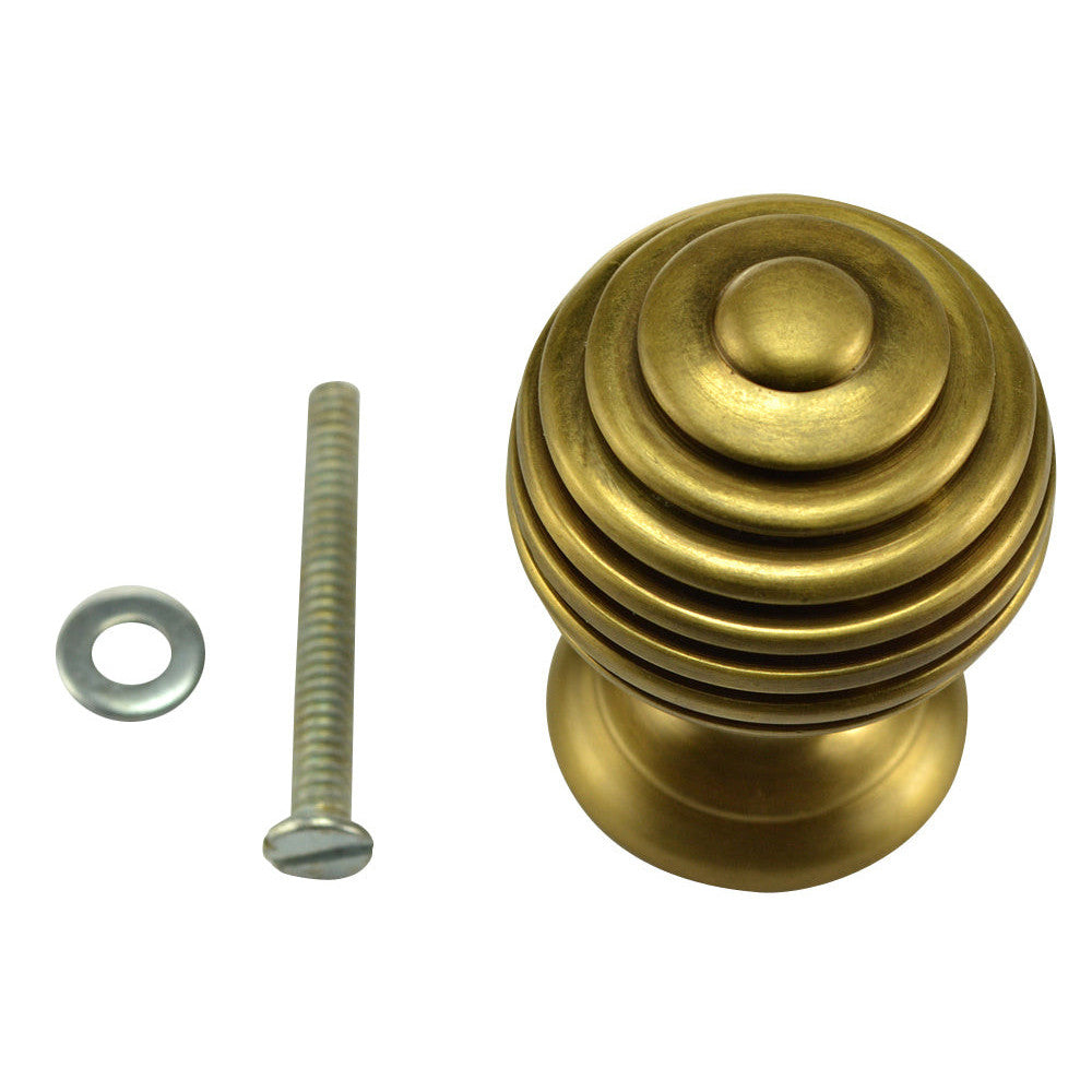 ##Antique Hardware## 1 1/2 Inch Solid Brass Circular Grooved Cabinet & Furniture Knob (Antique Brass Finish)