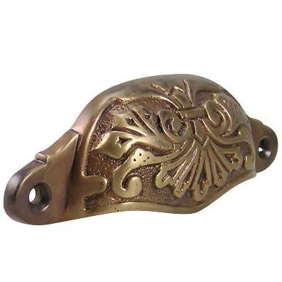 ##Antique Hardware## 4 3/8 Inch Overall (3 3/4 Inch c-c) Solid Brass Ornate Victorian Scroll Cup or Bin Pull