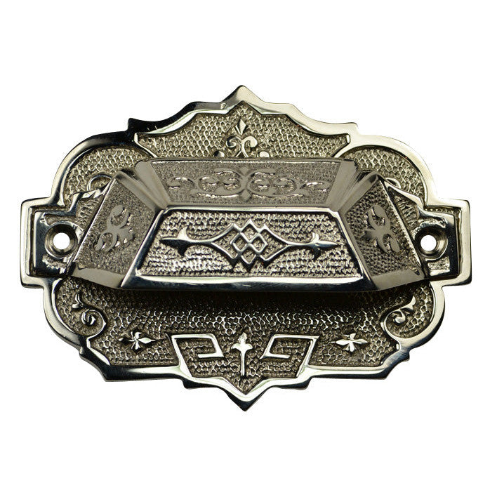 ##Antique Hardware## 4 3/8 Inch Overall (3 1/4 Inch c-c) Solid Brass Eastlake Cup & Bin Pull With Backplate