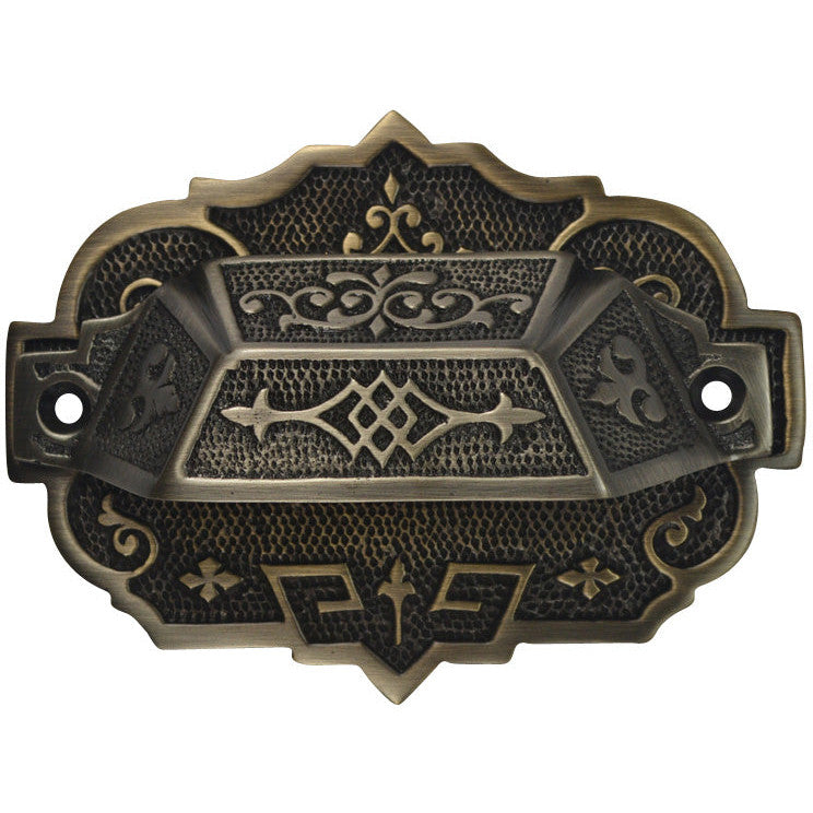 ##Antique Hardware## 4 3/8 Inch Overall (3 1/4 Inch c-c) Solid Brass Eastlake Cup & Bin Pull With Backplate