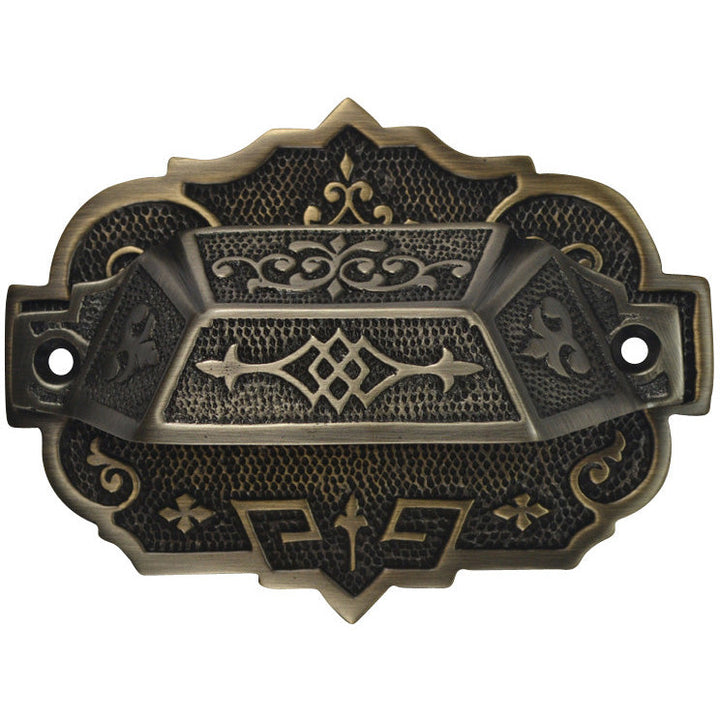 ##Antique Hardware## 4 3/8 Inch Overall (3 1/4 Inch c-c) Solid Brass Eastlake Cup & Bin Pull With Backplate