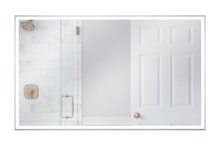 Antique Hardware 60" x 36" Rectangle Brushed Polished Nickel Framed LED Mirror Mirror