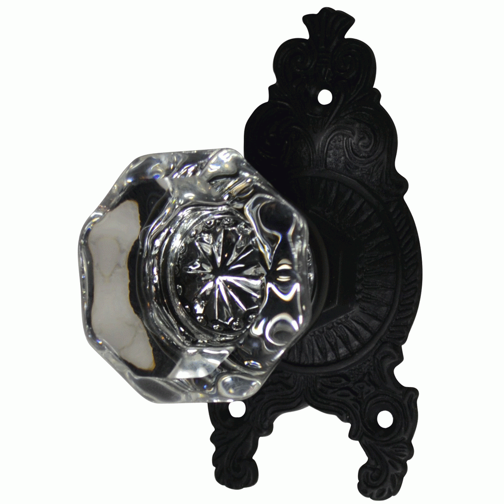 ##Antique Hardware## Ornate Victorian Rosette Door Set with Crystal Octagon Door Knobs (Several Finishes Available)