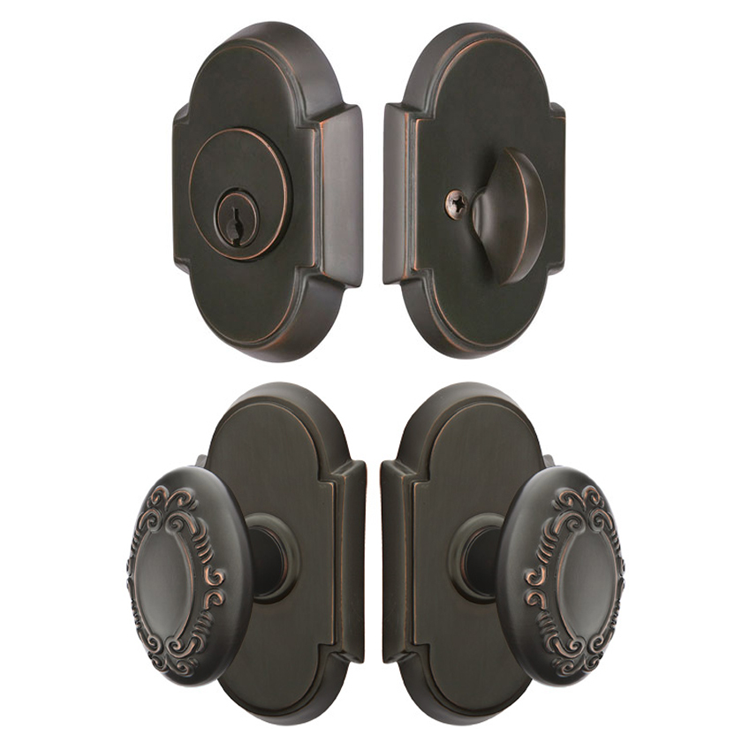 ##Antique Hardware## Emtek Solid Brass Victoria Door Knob Deadbolt with #8 Rosette