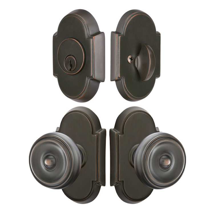 Antique Hardware Emtek Solid Brass Waverly Door Knob Deadbolt with #8 Rosette ENTRYWAY