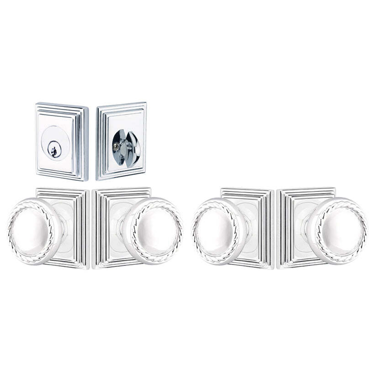 Antique Hardware Emtek Solid Brass Rope Door Knob Deadbolt Set with Wilshire Rosette ENTRYWAY